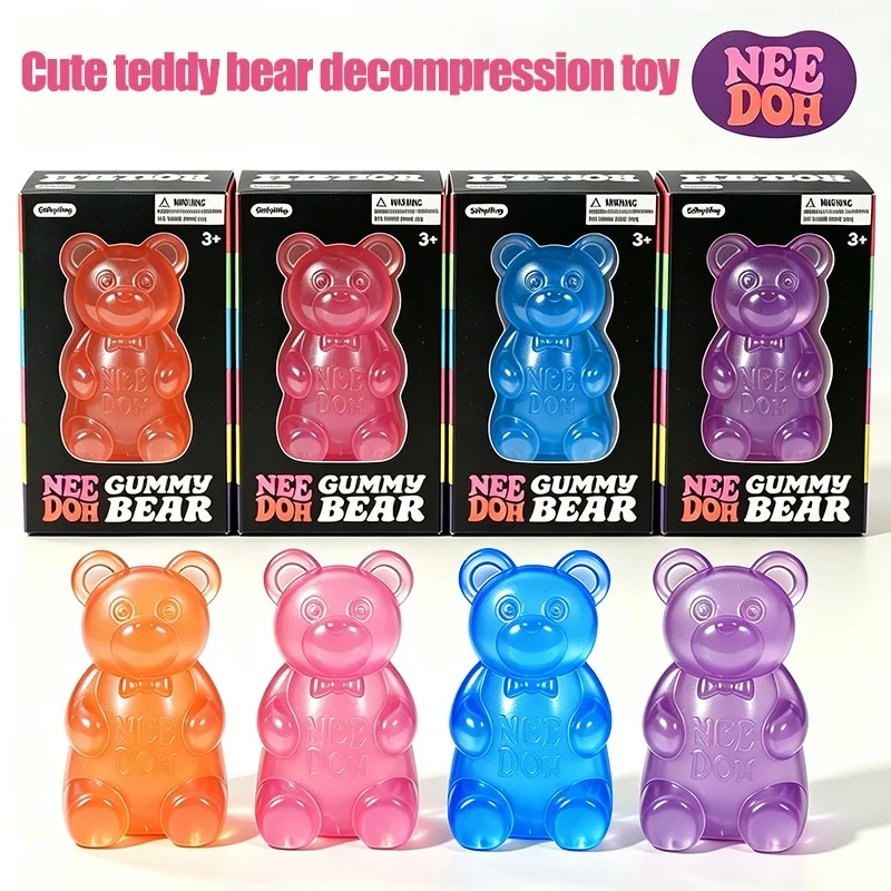 Needoh Cute Transparent Jelly Gummy Bear TPR Squishy Fidget Stretch Squeeze Anti Anxiety Stress Relief Relax Mini Pocket Toy