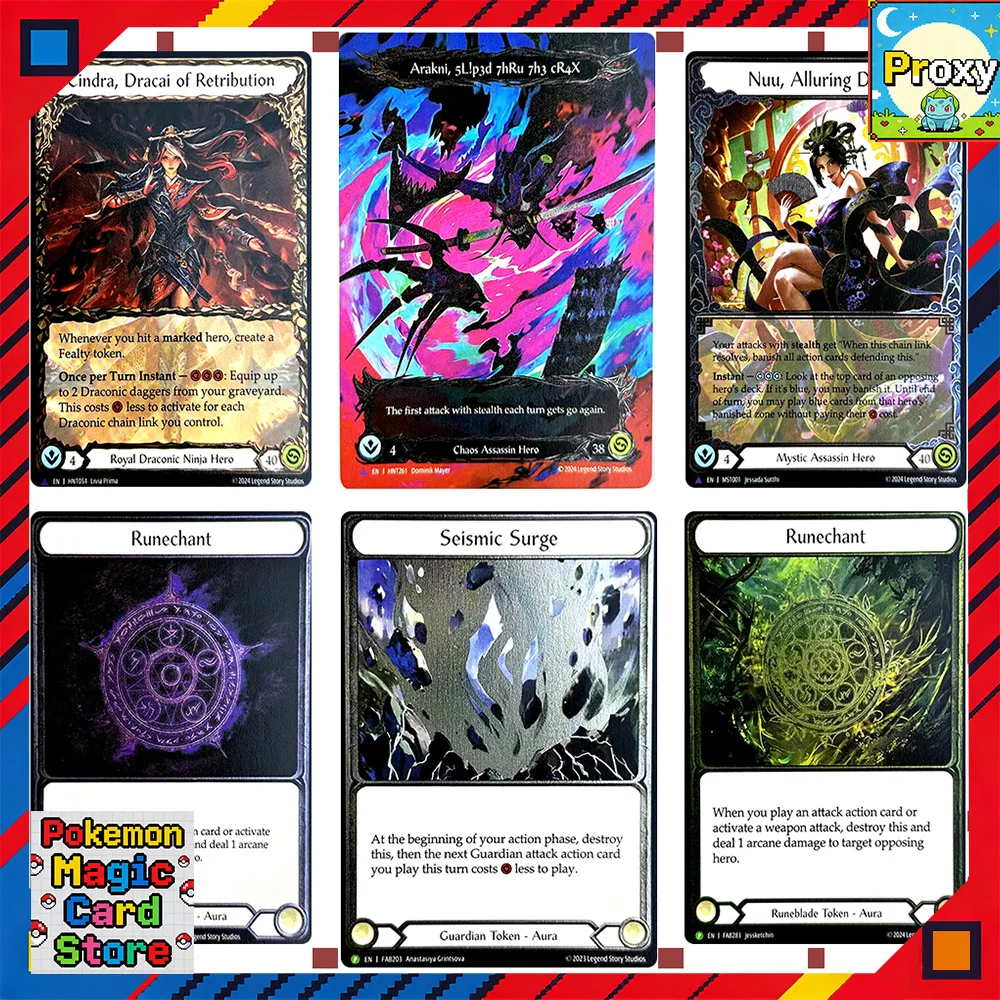 Flesh and Blood FOIL Proxy Barkbone Strapping Savage Sash Nuu, Alluring Desire Enigma, New Moon Felling of the Crown FAB Juego de Cartas Coleccionables