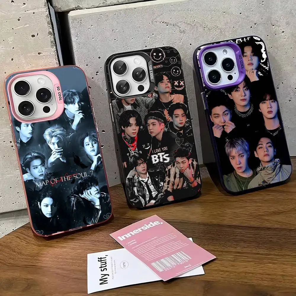 Красочный чехол для телефона KPOP B-Bts для IPhone 17, 16, 15, 14, 13, 12, 11 Pro Max Plus, матовый чехол