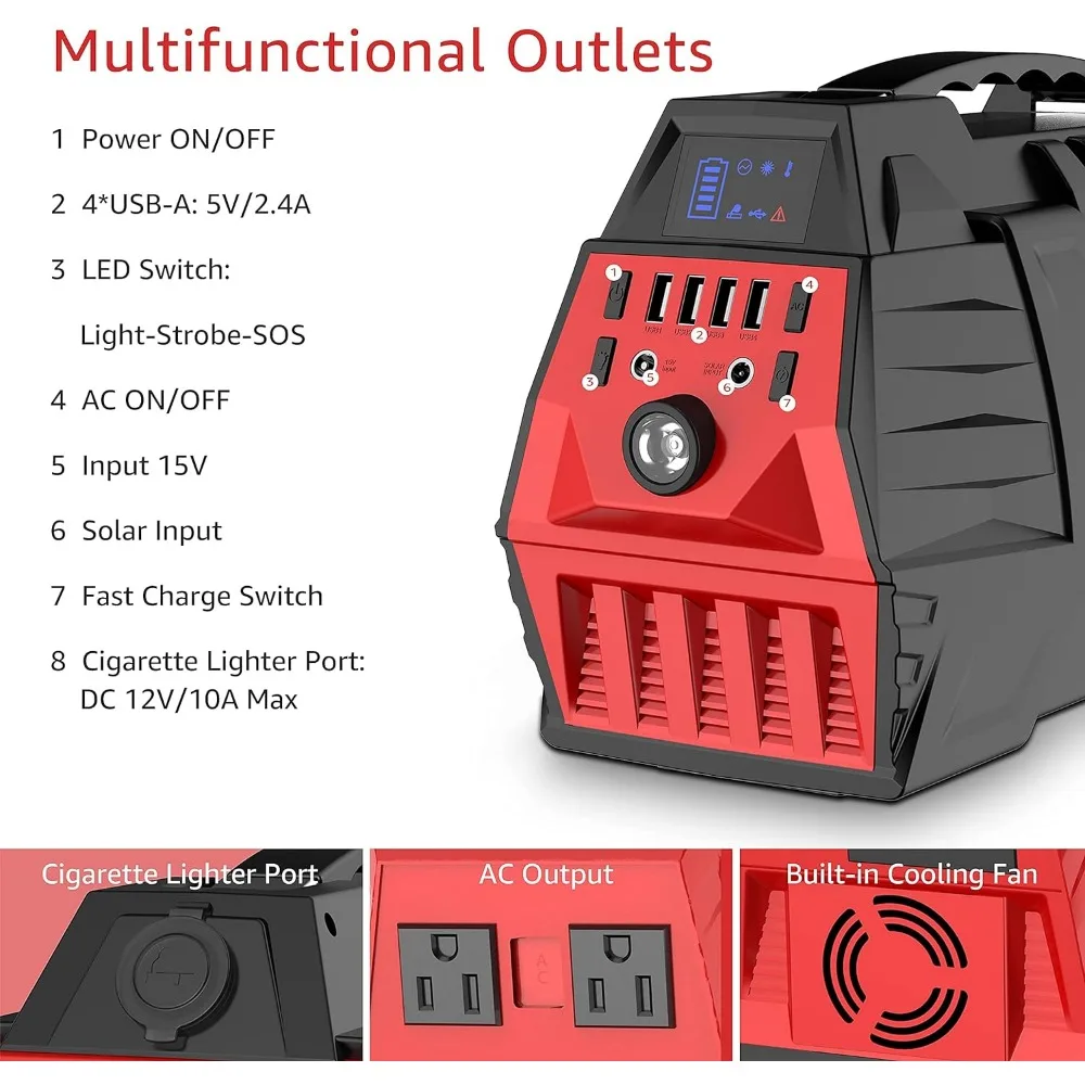 Imagem -06 - Banco de Potência Portátil e Estação Gerador Solar ao ar Livre Bateria de Backup 110v 500w ac Outlet 296wh para Uso Doméstico