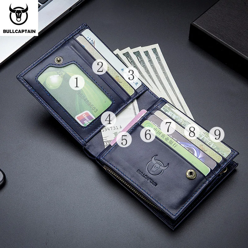 Bullcaptain 남성용 지갑 Rfid 빈티지 정품 가죽 지갑 남성용 신용 카드 소지자 지갑 돈 가방 지갑 남자 ﻿