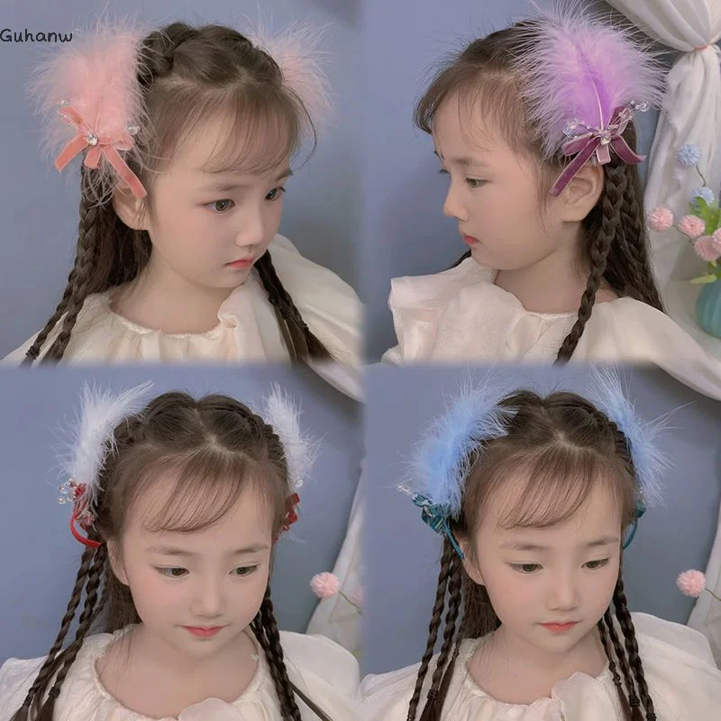 

2Pcs New Fashion Feather Bow Hair Clips Cute Girls Hairpins Hair Accessories Barrettes