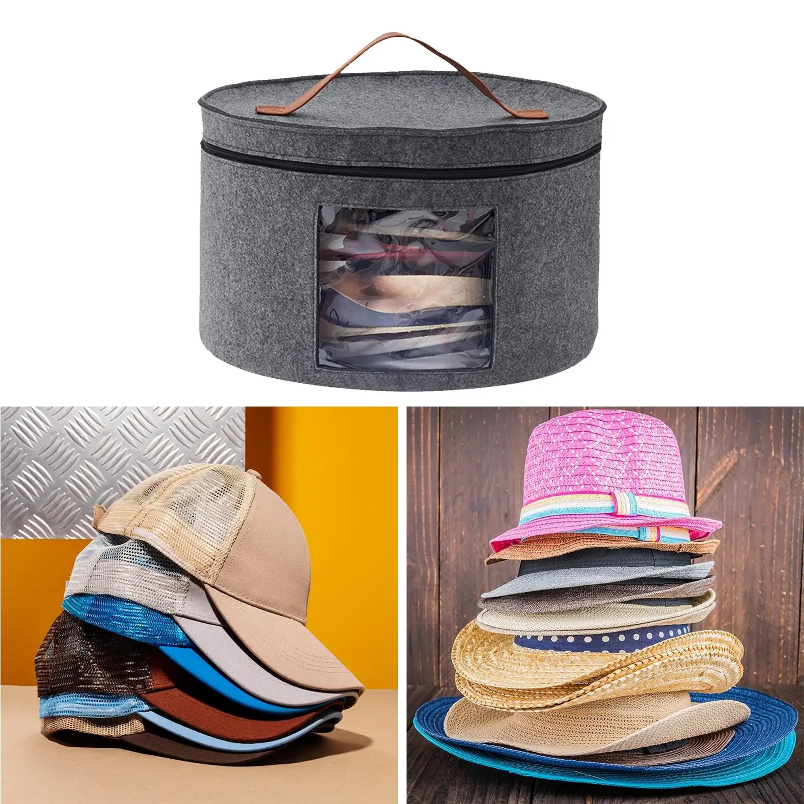 Hat Box Large Capacity Foldable Dust-Proof Hat Storage Bag with Visible Window for Man Women Hat Travel Home Dorm Storage