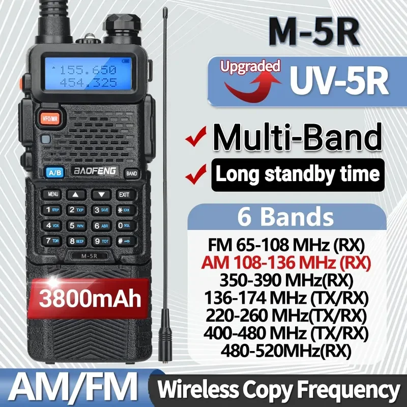 

Baofeng 5RX AM FM Six-Band 3800mAh Walkie Talkie Wireless Copy Frequency Long Range Commutator Ham M-5R UV-5R K5 Two Way Radio