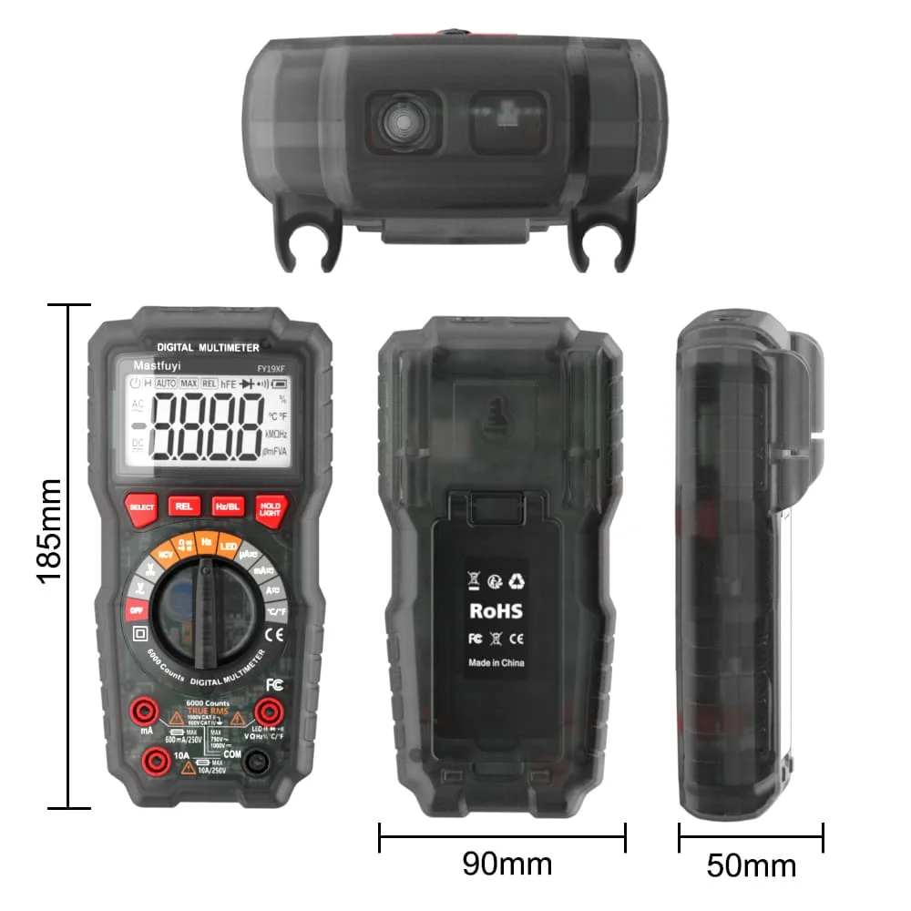 MASTFUYI FY19XF Professional 6000 Count True RMS Digital Multimeter - 1000V/10A DC/AC Voltage & Current Tester NCV Detection