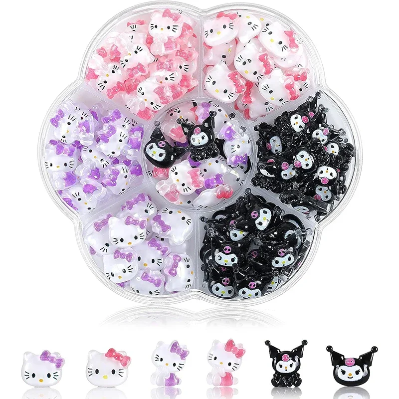 70Pcs Sanrio Nail Art Charms Set 3D Hello Kitty Cute Cartoon Diy Nail Rhinestone Gems for Manicure Nails Art Girl Holiday Gifts