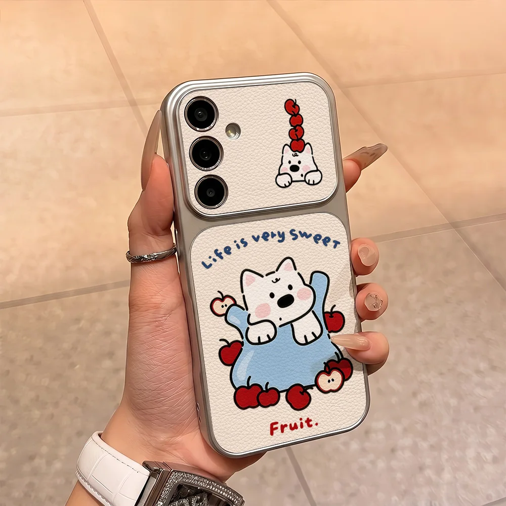 Cute White Puppy Phone Case For Samsung A56 A36 A27 A26 A57 A17 A07 A37 A55 A16 S26 Ultra S24 FE S25 Leather Soft Lanyard Cover view 6
