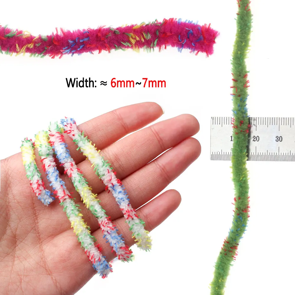 Bimoo 3M 6-7mm Wide Grizzly Mottled Mop Chenille Fly Tying Material Woolly Bugger Wet Nymph Streamer Mop Fly Crappie Jig Lures