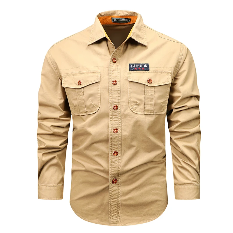 Primavera autunno uomo Cargo cotone camicie a maniche lunghe uomo Casual risvolto camicie tattiche militari camicette da esterno maschili Polo 5XL