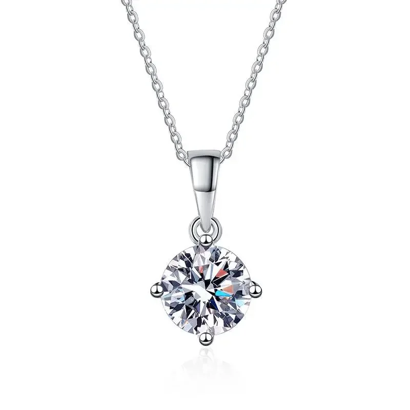 18K gold inlaid diamond necklace, moissanite classic and simple PT950 platinum four claw pendant1 carat D-color collarbone chain