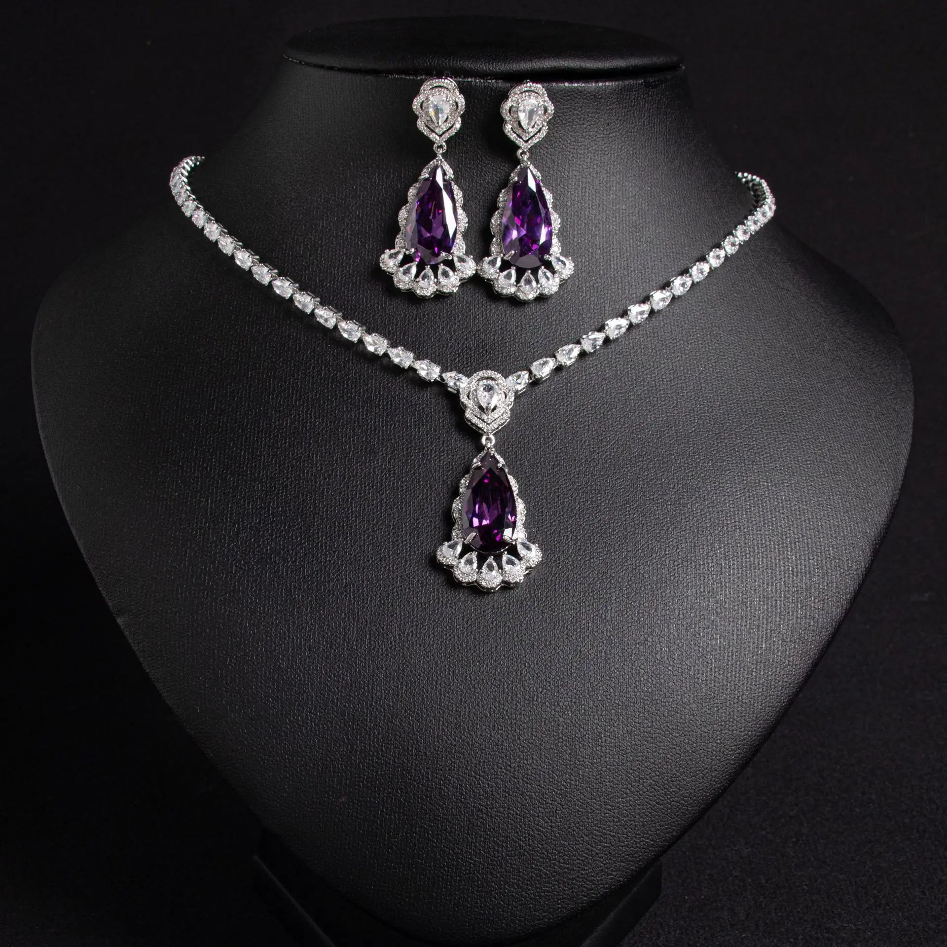 

Трансграничный комплект украшений, полный комплект украшений, ожерелье с каплями воды из циркона, серьги, полный комплект украшений, свадебный комплект кто