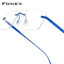 FONEX Brillen aus reinem Titan Rahmen Männer randlose optische quadratische Brillen 2021 Frauen rahmenlose Myopie optische Brillen 8555
