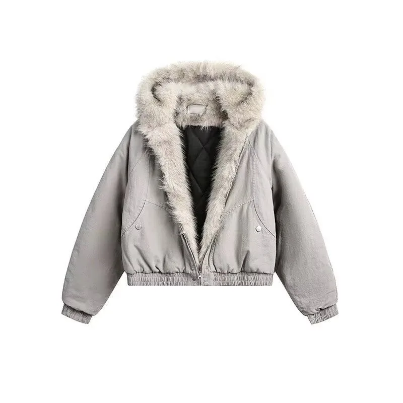 

American Harajuku Warm Jacket Mens and Womens Retro Simple Plush Jacket with New Loose Leather Motorcycle Punk Fur Collar Jacket