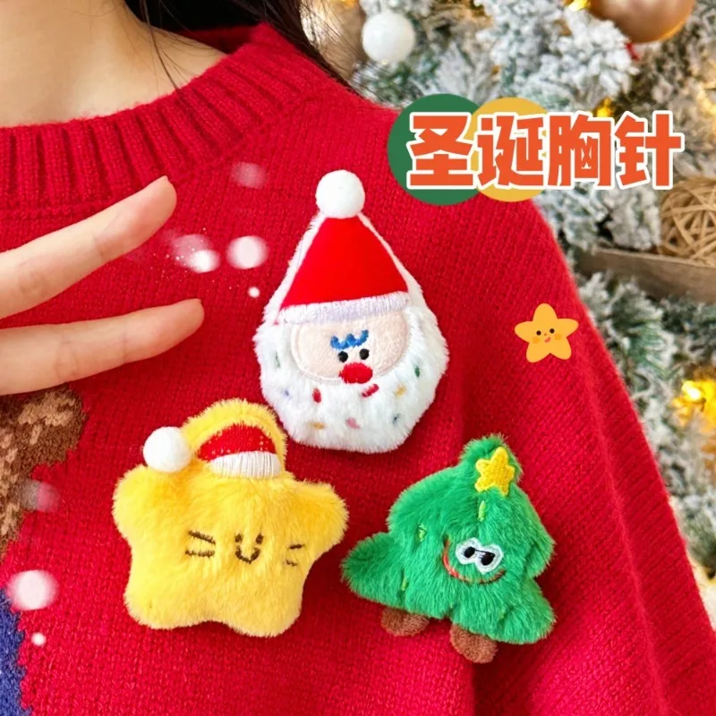 1Pc Kawaii Cute Cartoon Christmas Plush Toys Santa Claus Elk Christmas Tree Plush Cartoon Doll Versatile Brooches Children Gifts