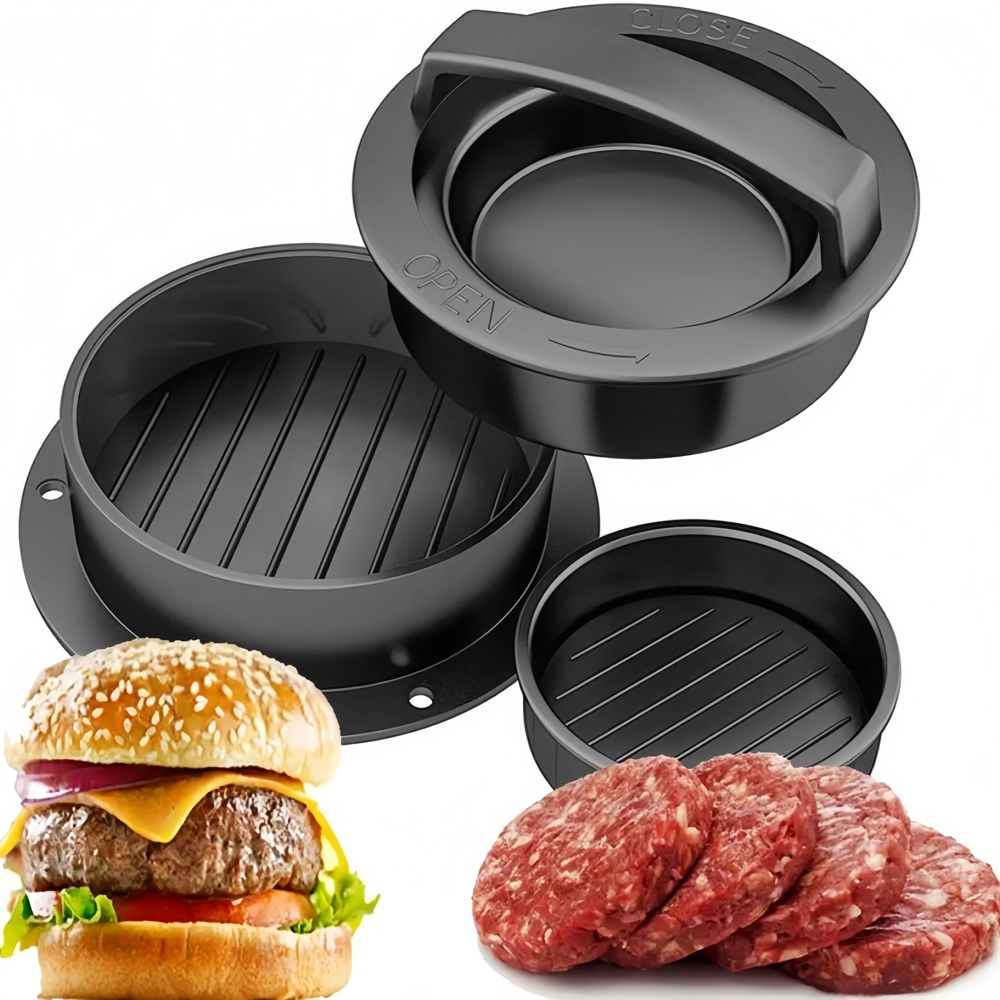 Hamburger Meat Press Maker ABS Round Shape Non-Stick Stuffed Burger Patties Beef Grill Pie Press Mould Maker Kitchen Accessories