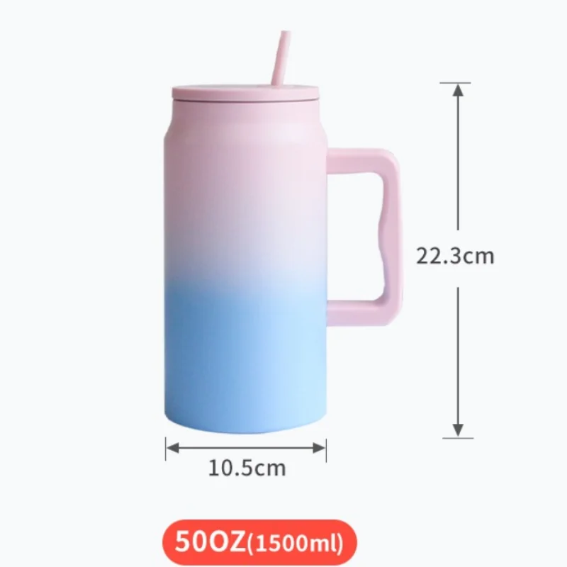 Hot selling large capacity straw cup 304 stainless steel insulated cup Ice King water cup portable handle cup