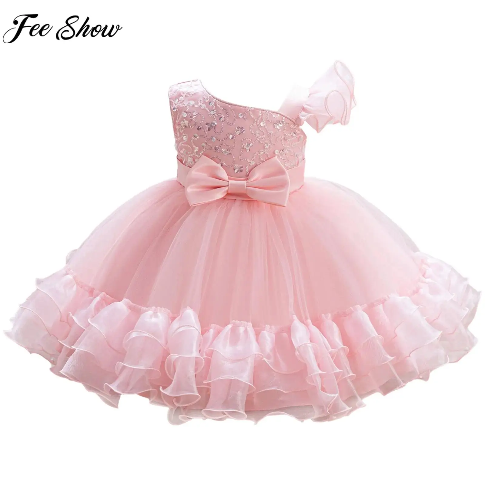 

Детское милое элегантное платье-пачка без рукавов с бантом и пайетками для девочек, праздничное бальное платье на Рождество, свадьбу, день рождения