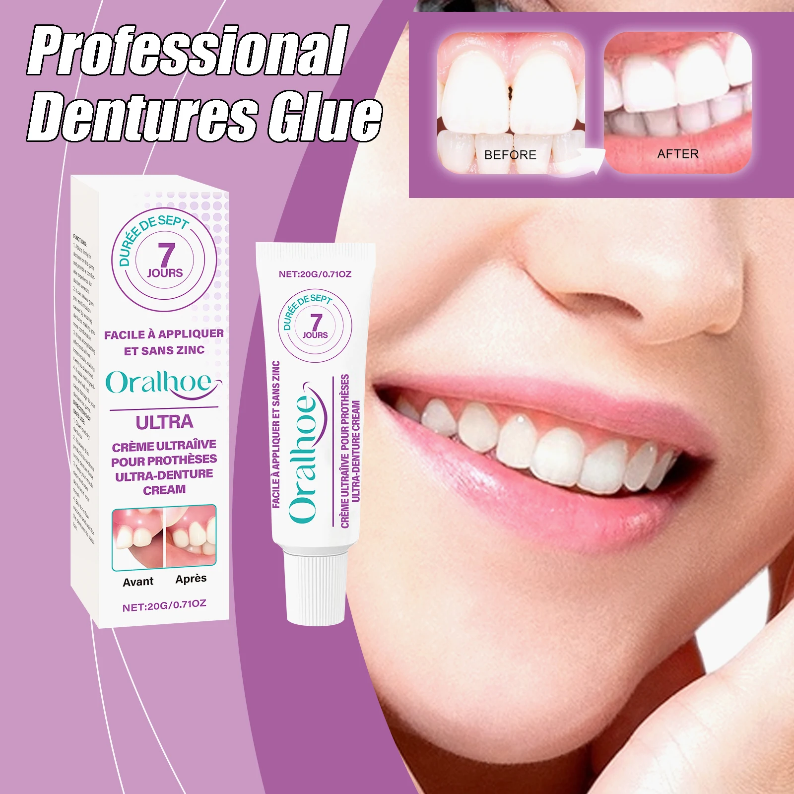 Dental Fixation Adhesive Natural Fit Comfortable Relieve Gum Pain and Irritation Long-Lasting Effect Professional Dentures Glue