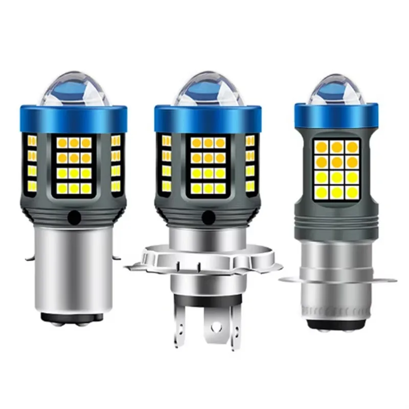Super Bright H4 BA20D P15D 1200LM 13W Headlight Bulb with Lens White & Yellow LED Motorcycle Headlight Bulbs 360 Degree 12V- 80V