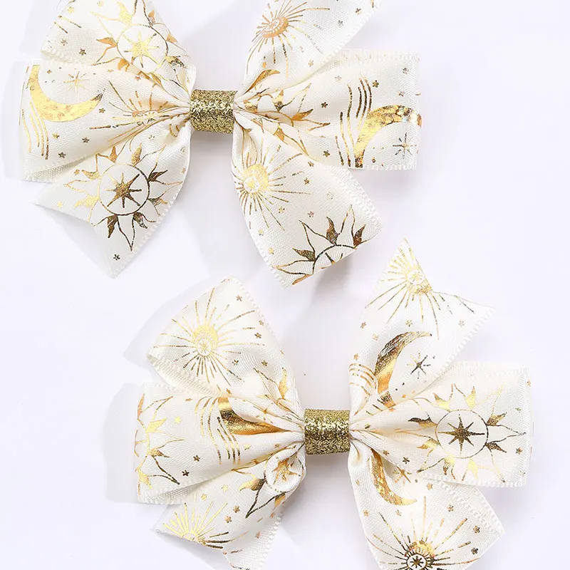 2Pcs Sweet Shining Bronzing Bows Hair Clip For Kids Handmade Girls Boutique Hairpins Barrettes Headwear Hair Accessories