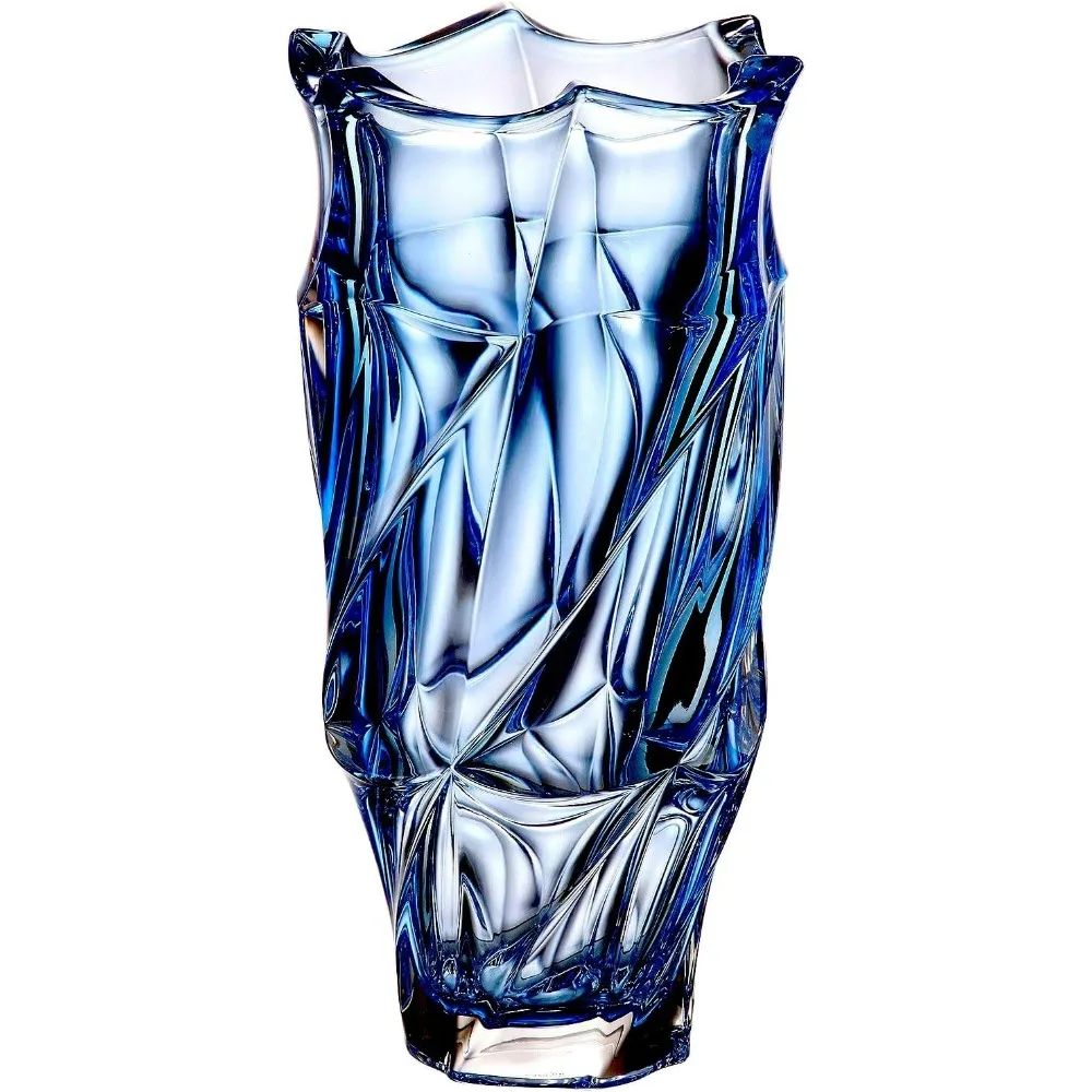 Crystal Vase 12 inches, Vase, Bohemian Crystal Home Decoration, Center Decoration Blue Bud Vase, Czech Crystal Glass