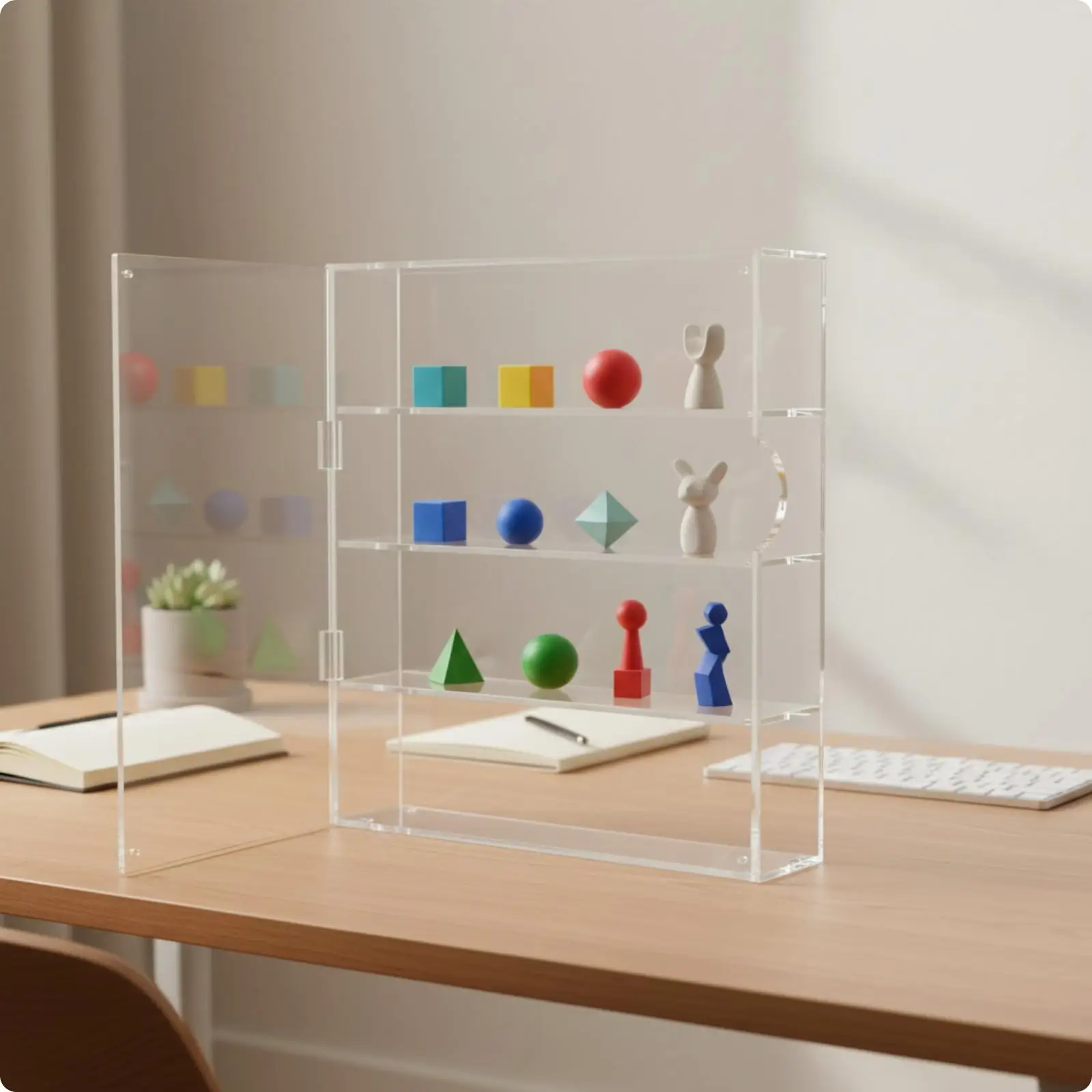 Clear Acrylic Wall Mounted Display Cabinet Four Layer Hinged Door Case for Ornaments Storage Decor