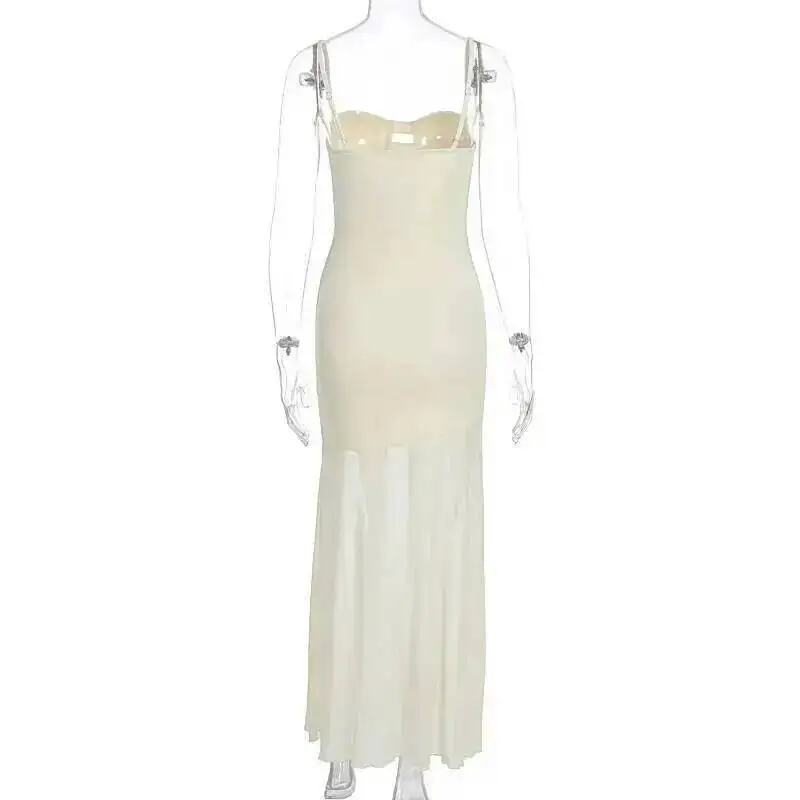 Vestido Elegante Largo de Verano 2025 para Mujer, Espalda Descubierta con Tirantes de Espagueti y Tejido de Malla, Fiesta Sexy 6