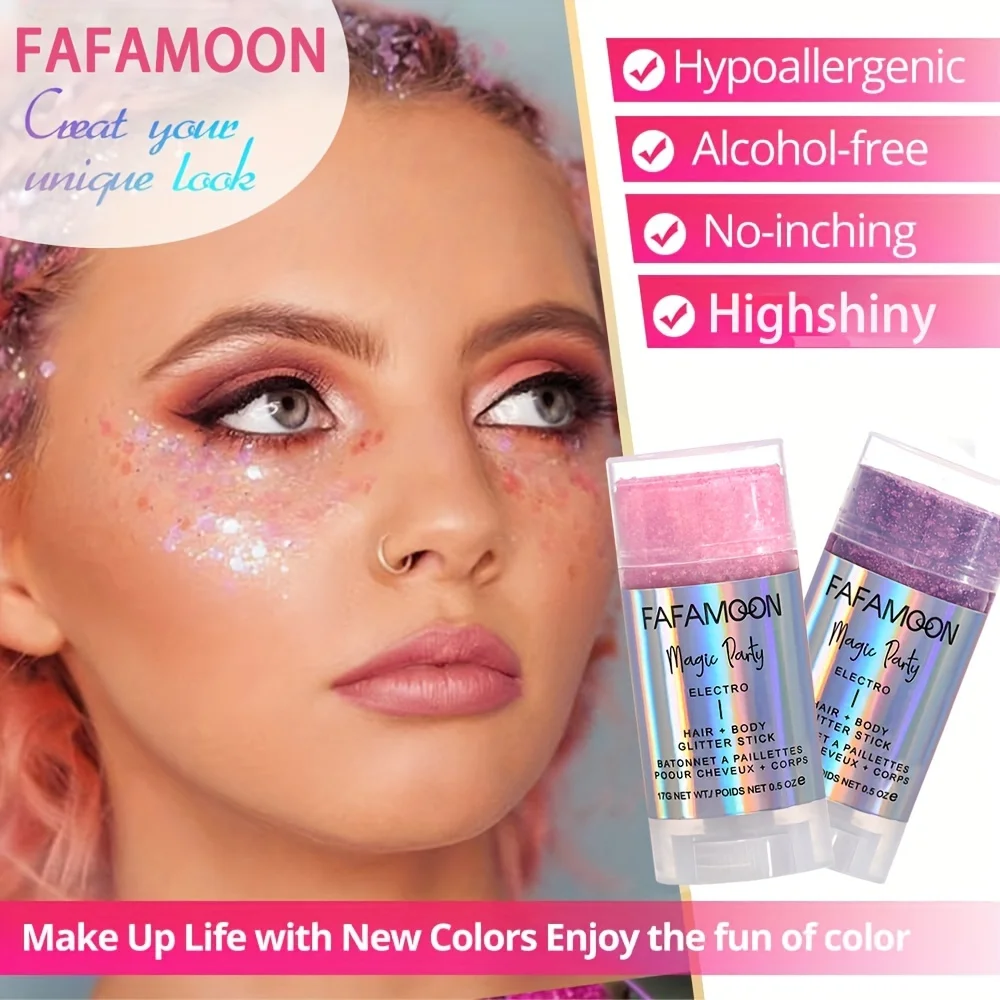 Bastone glitter per il corpo, Festival Rave musicale per cantanti, Bastone glitter rotante per viso a sirena, Glitter olografici per viso/corpo/capelli/occhio