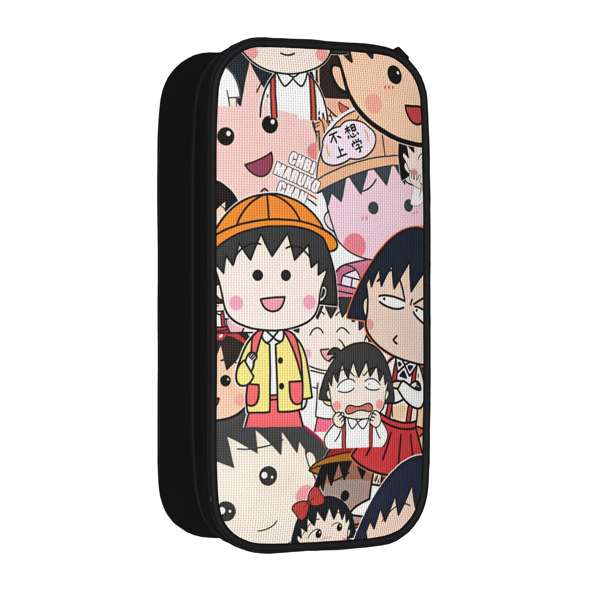 Chibi Maruko Chan Pencil Case  School Pencil Cases Double Layer Students Aesthetic Large Capacity Pencil Bag School Stationery