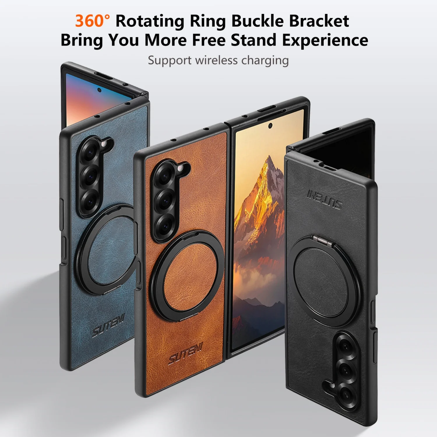 

For Samsung Galaxy Zfold 7/6/5 Complete Set Soft Rubber Magnetic Adhesive 360-degree Rotating Stand for Wireless Charging case