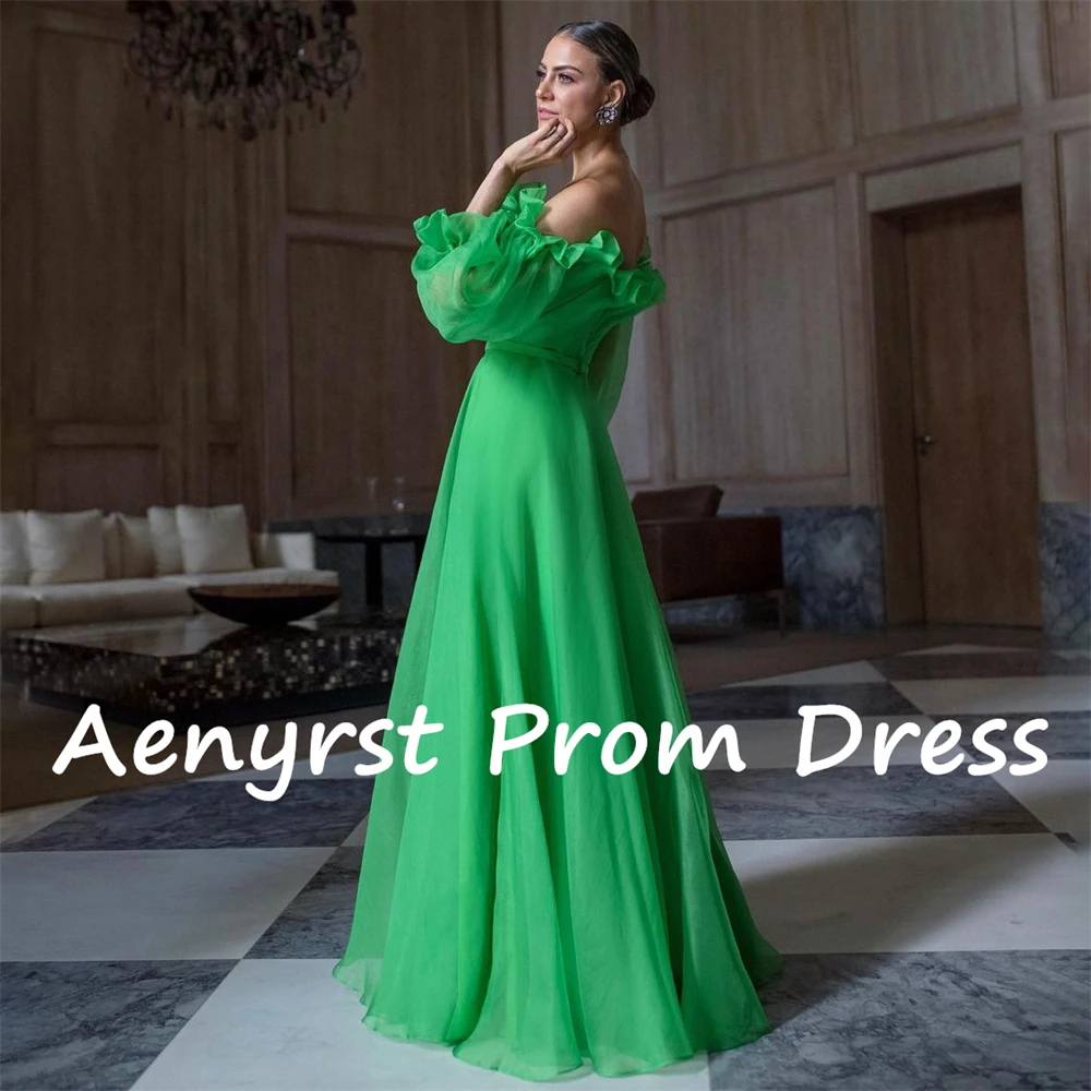 Aenyrst-Vestido largo de noche con hombros descubiertos para mujer, traje de graduación con mangas abullonadas, volantes, Espalda descubierta, largo hasta el suelo