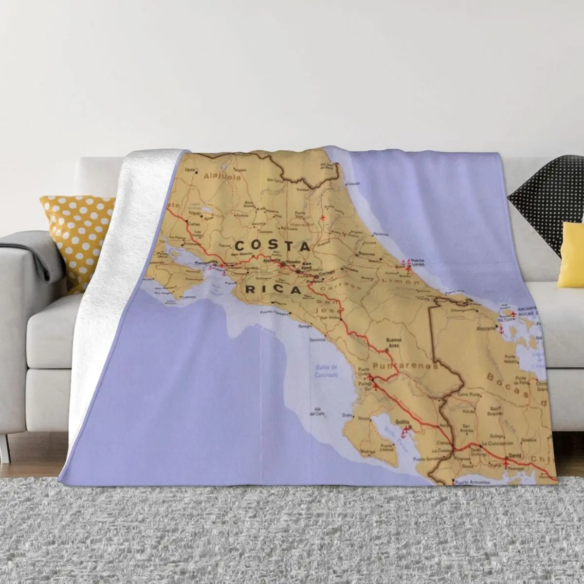 

Costa Rica Map (1990) Latin America Country Atlas Throw Blanket Large Soft Plaid Hairy Custom Blankets