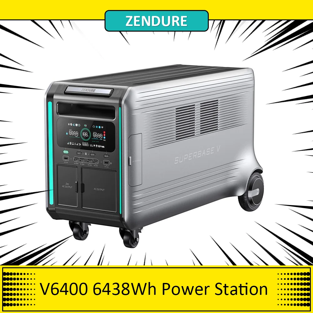 ZENDURE SuperBase V6400 Portable Power Station, 6438Wh Semi-Solid State Battery, 3800 AC Output, 3000W Solar Input,16 Outputs