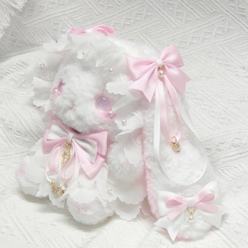 Marca dragon original Lolita BaoXiong rabbit wool cloth with soft nap is worn Lolita New Year gift bow cute harajuku rabbit bag