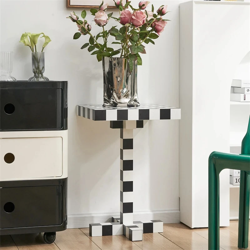 Nordic Ins Trendy Fun Checkerboard Black and White Small Square Coffee Table Creativity Chess Console Side Table
