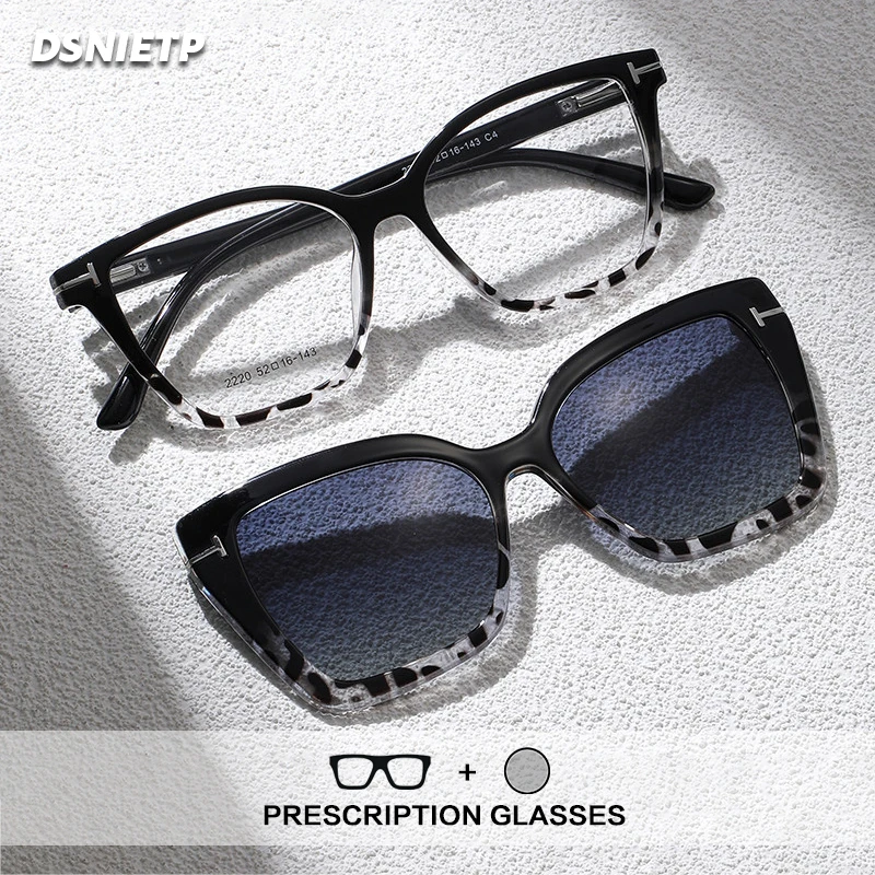 

ISLINO New Style Magnet Clip On Reading Glasses Women Cat Eye Myopia Prescription Glasses 2 In 1 Polarized Driving Sunglasses