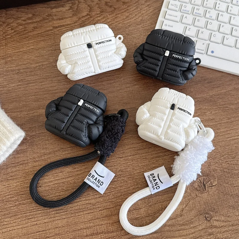 Cute Puffer Down Jacket Shape Headphone Case For Apple Airpods 4 3 2 Pro 3 Cover with Hand Rope Silicone Headset Cases Pro Funda