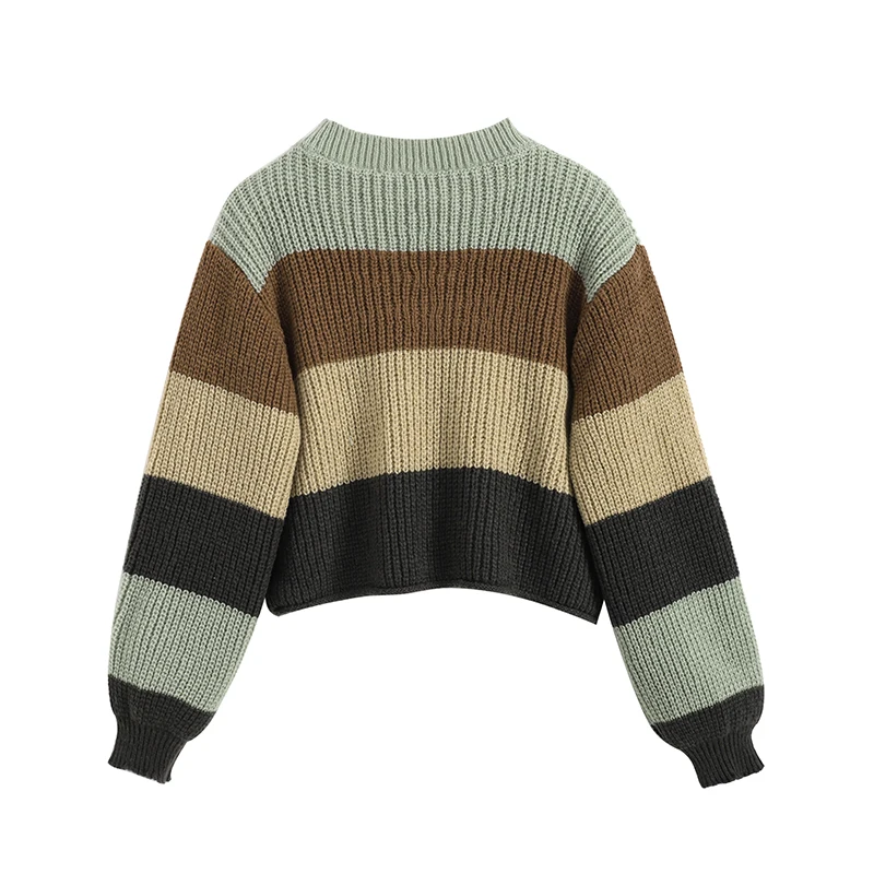 Women Striped Pullover Knit Sweater Harajuku Aesthetic Y2k Long Sleeves Sweaters Elegant Vintage 2000s Fashion Clothes