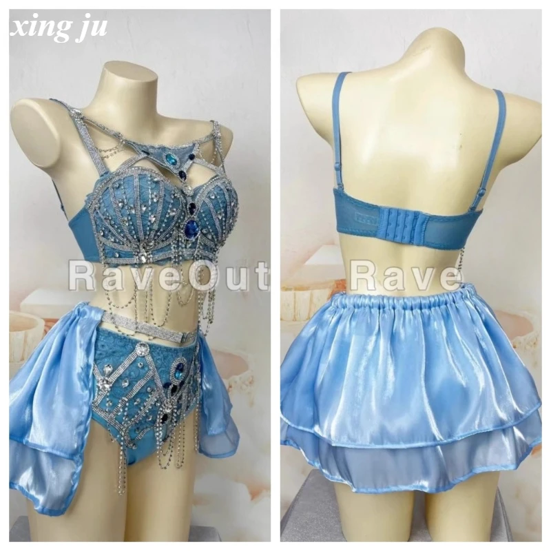 

Xing Ju Women Luxury Diamond Fringe Halter Tops Shorts Set Sexy Female Nightclub Singer Dance Stage Wear Party Birthday Costume