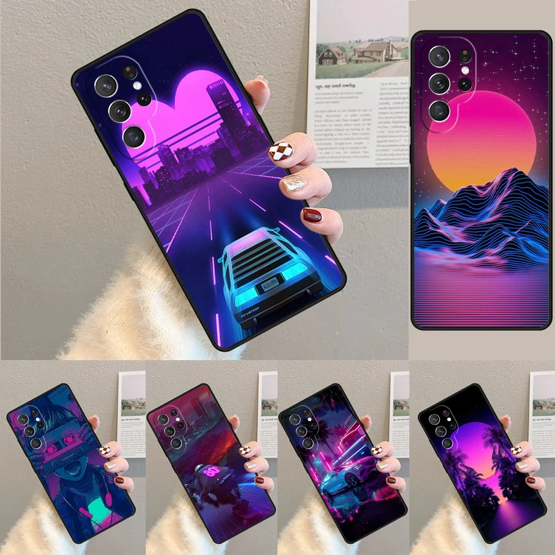 Cover For Samsung Galaxy S24 Ultra S21 S22 S8 S9 S10E Note 10 20 Plus FE S23 Synthwave 80's Retro Art Phone case Coque