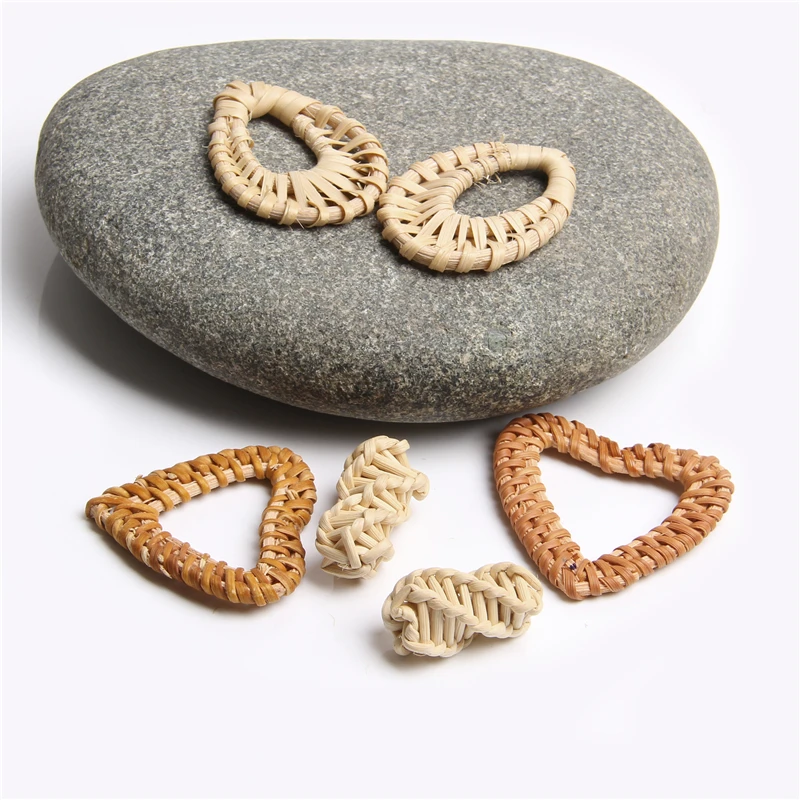 Trendy Boho Earring Accessories Handmade Wooden Bamboo Braid Geometric Rattan Weave Earrings Parts DIY Making Earring Findings