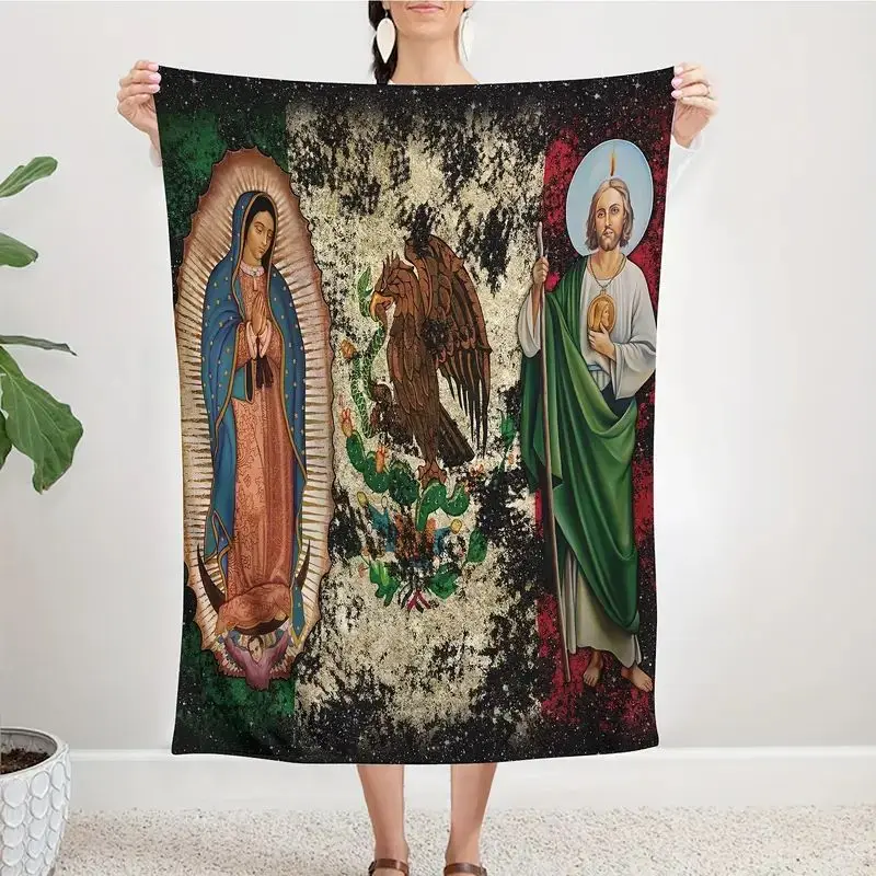 VIKAMA Virgin Our Lady of Guadalupe Mexican Plush Throw Blanket All Scene Bed Office Decor Holiday Gift for Men Women