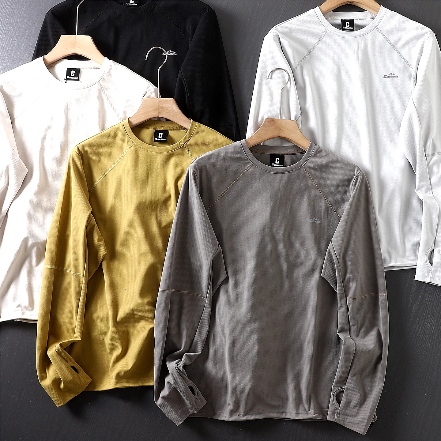 Outdoor Mens Long Sleeve round Neck Base Shirt Standard Fit Polyester Fiber Breathable Quick Dry Elastic Wear Resistant Sweat...