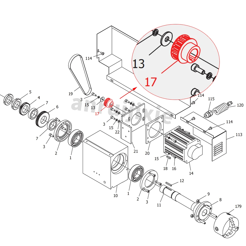 SC2-017&JET BD-X7&Grizzly G0765 Motor Timing Pulley