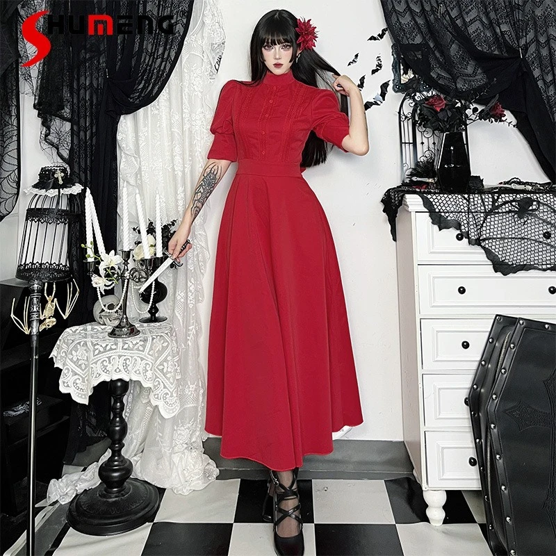 

Halloween Red Dress Cosplay Costume Gothic Dresses Slim Fit Ladies Jumpsuit Japanese Rojita Long Sleeves High-waisted Vestidos
