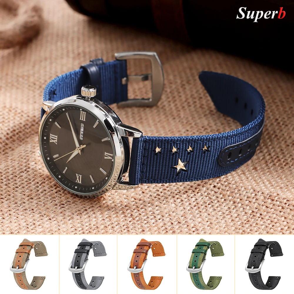 

18 мм 20 мм 22 мм нейлоновый холст ремешок для часов быстросъемный ремешок тканый браслет со звездным узором мужской армейский военный сменный браслет