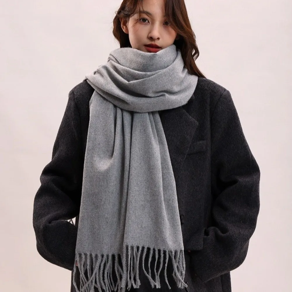 

Elegant Tassel Imitation Cashmere Scarf Thickened Korean Style Long Wool Scarf Solid Color Windproof Women Shawl Women/Male