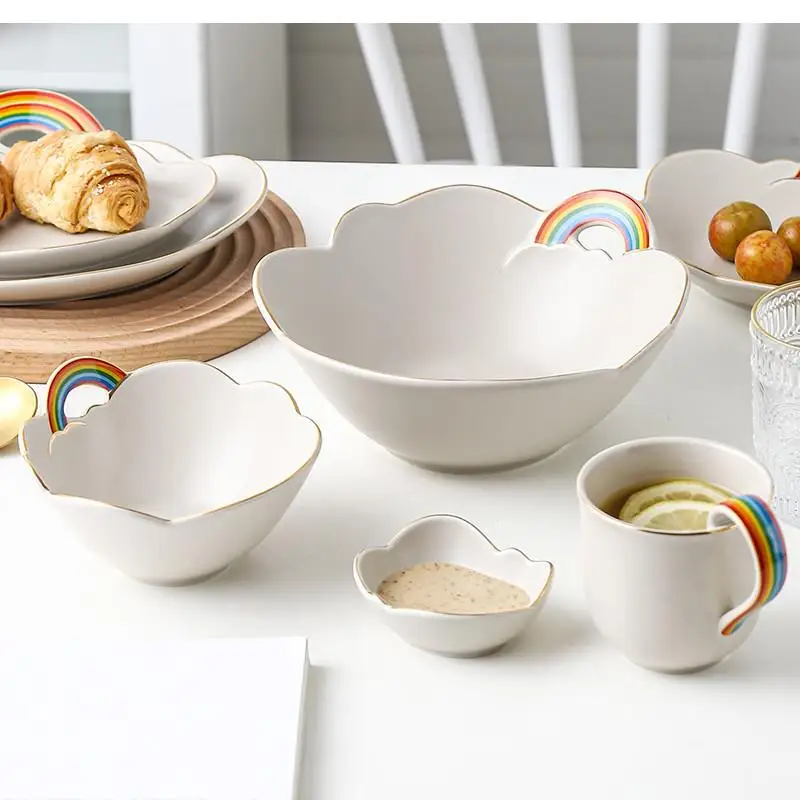 

Скандинавская радужная керамическая миска для десерта, посуда неправильной формы, миски и тарелки, бытовой рис, одиночный салат