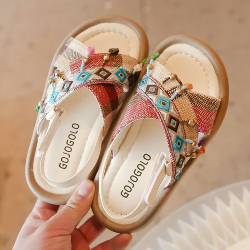 

Summer Children's Slipper for Girls 2024 New Princess National Style Beach Shoes Fashion Kid Causal Open-toe Slippers Soft Soled