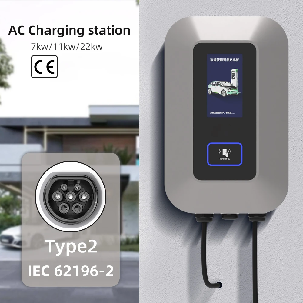 32A EV Charging Station 22KW 3Phase Electric Vehicle Charger Type2 EVSE Wallbox IEC62196-2 EV Charge Type 2 with 5M Cable